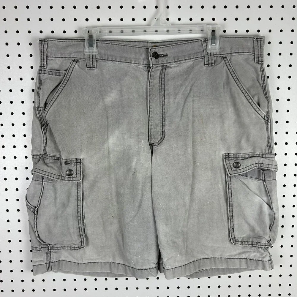 Carhartt Cargo Shorts‎ Size 38 CRAZY Faded Work Wear Gray Worn Skate Y2K Relaxed